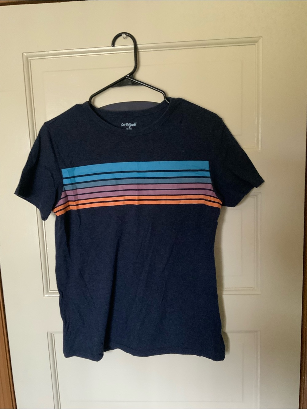 Cat & Jack Navy Short-Sleeve Tee with Teal, Purple & Orange Stripes